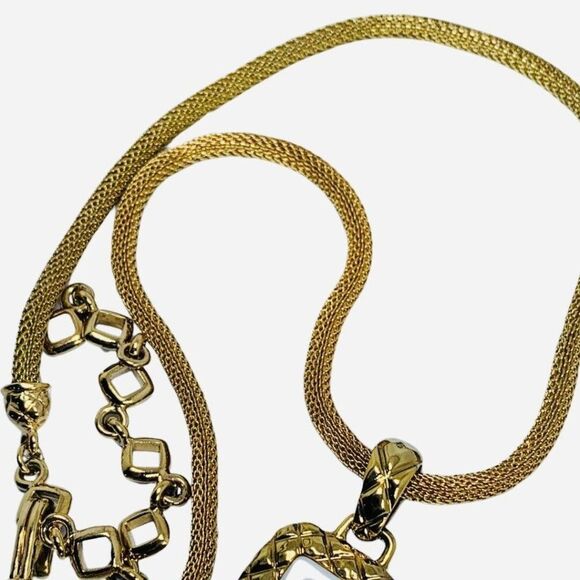 VTG Liz Claiborne White Square Pendant Snake Chain Necklace 21” Gold Grannycore - Picture 8 of 16
